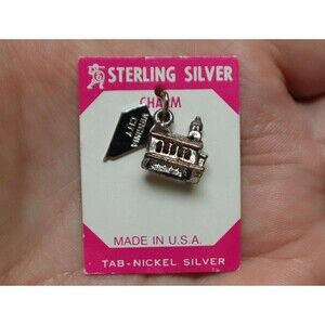 Sterling Church Charm Virginia City NOS on Card